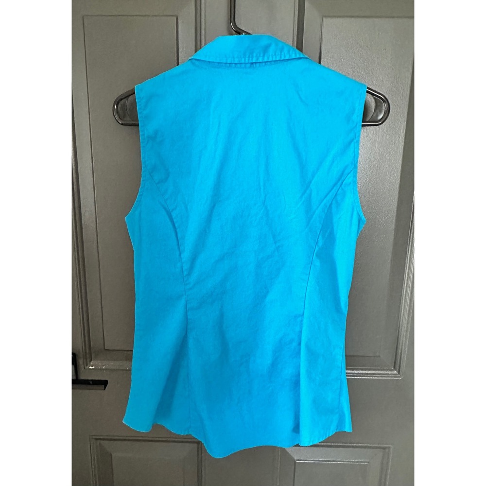 Express Studio Womens Turquoise Blue Ruffle Front‎ Sleeveless Blouse Size M - Picture 7 of 9